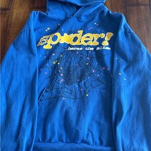 Blue Graphic Hoodie with Spider Design
